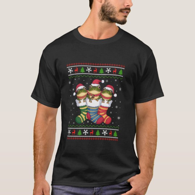 Ugly Xmas Sweater Frog In Christmas Socks  (Front)