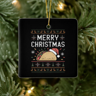 Ugly Xmas Sweater Lights Santa Taco Christmas Ceramic Ornament