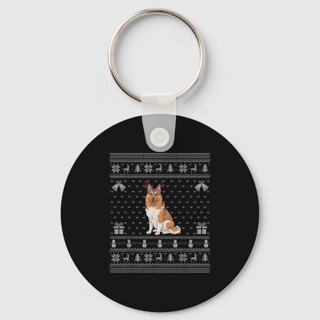 Ugly Xmas Sweater Norwegian Elkhound Dog Reindeer  Key Ring (Front)