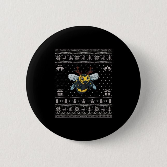 Ugly Xmas Sweater Style Bumble Bee Reindeer Christ 6 Cm Round Badge (Front)