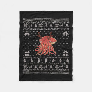 Ugly Xmas Sweater Style Cuttlefish Reindeer Christ Fleece Blanket
