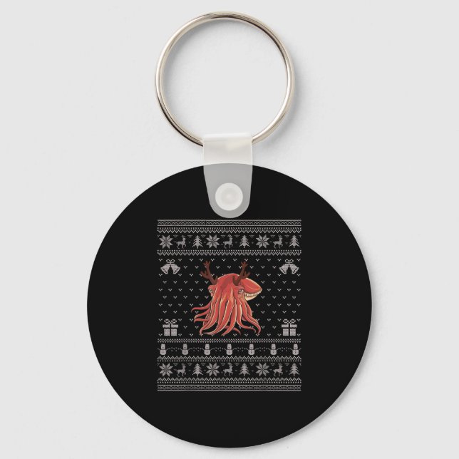 Ugly Xmas Sweater Style Cuttlefish Reindeer Christ Key Ring (Front)