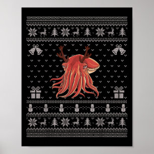 Ugly Xmas Sweater Style Cuttlefish Reindeer Christ Poster