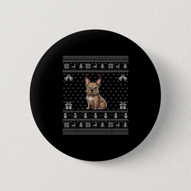 Ugly Xmas Sweater Style Frenchie Dog Reindeer Chri 6 Cm Round Badge (Front)