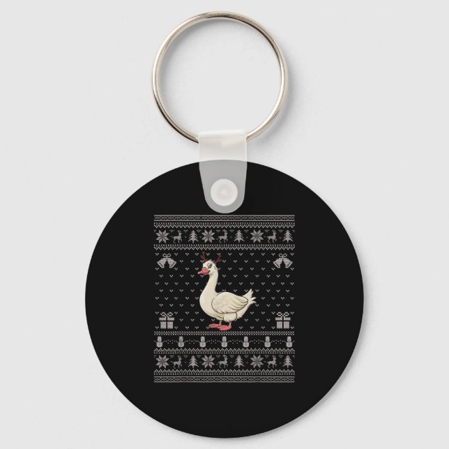 Ugly Xmas Sweater Style Goose Reindeer Christmas  Key Ring (Front)
