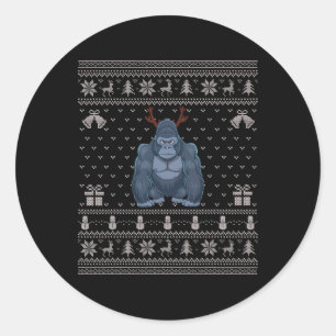 Ugly Xmas Sweater Style Gorilla Reindeer Christmas Classic Round Sticker