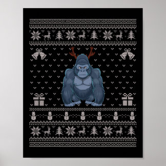 Ugly Xmas Sweater Style Gorilla Reindeer Christmas Poster
