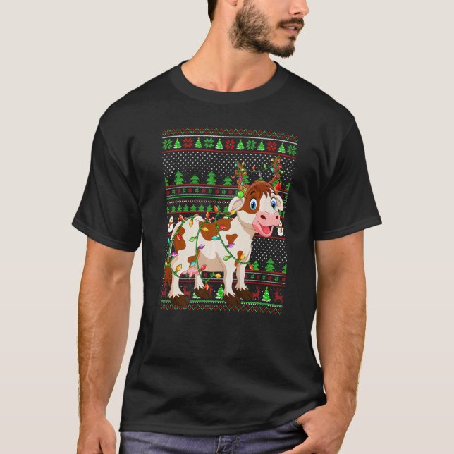 Ugly Xmas Sweater Style Lighting Cattle Christmas  (Front)