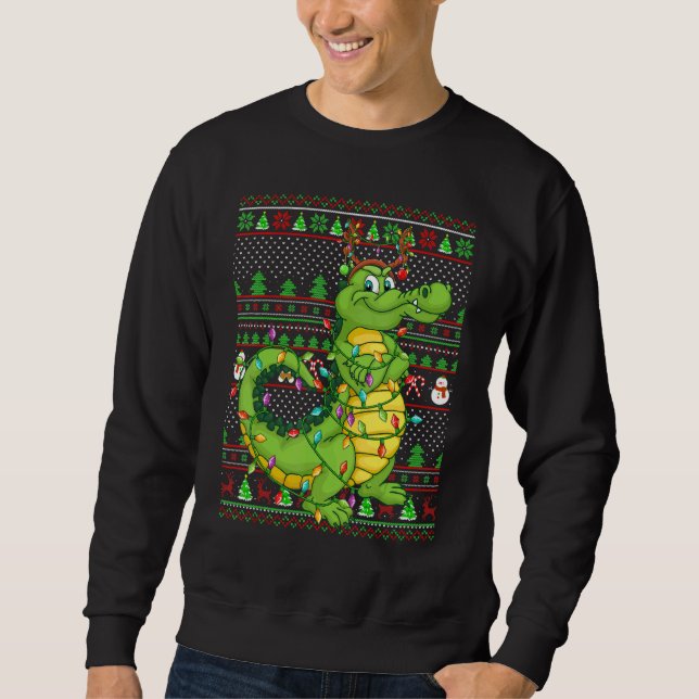 Ugly Xmas Sweater Style Lighting Crocodile Christm (Front)