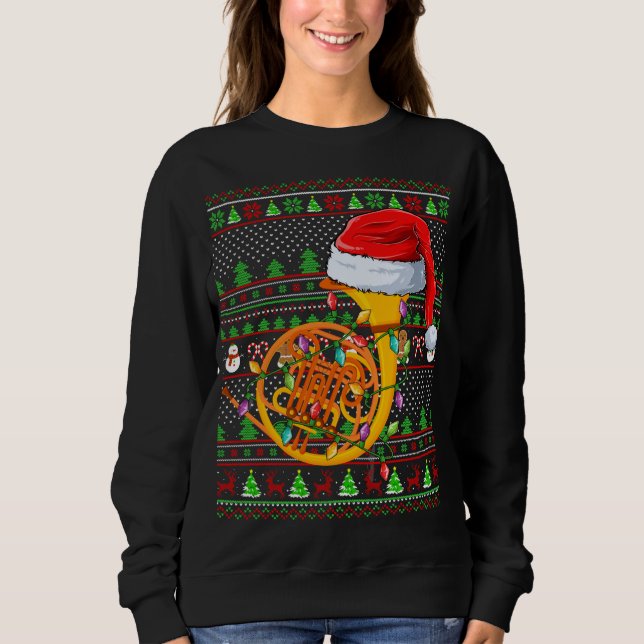 Ugly Xmas Sweater Style Lighting French Horn Chris (Front)