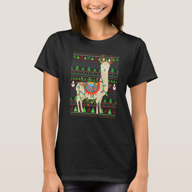 Ugly Xmas Sweater Style Lighting Llama Christmas (Front)