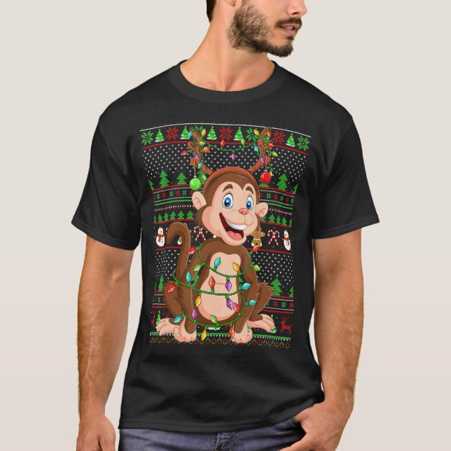 Ugly Xmas Sweater Style Lighting Monkey Christmas (Front)