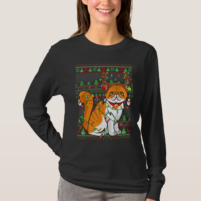 Ugly Xmas Sweater Style Lighting Persian Cat Chris (Front)