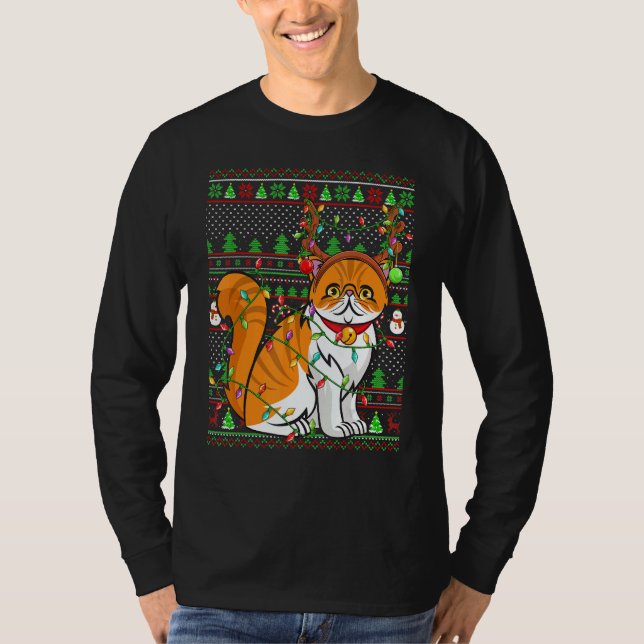 Ugly Xmas Sweater Style Lighting Persian Cat Chris (Front)