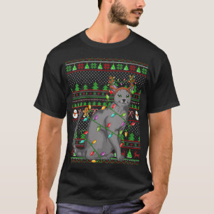 Ugly Xmas Sweater Style Lighting Russian Blue Cat