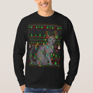 Ugly Xmas Sweater Style Lighting Russian Blue Cat