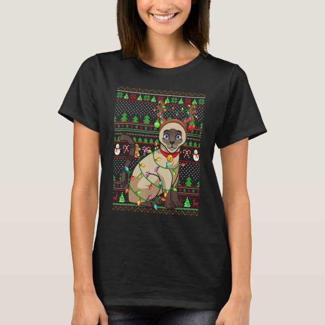 Ugly Xmas Sweater Style Lighting Siamese Cat Chris (Front)