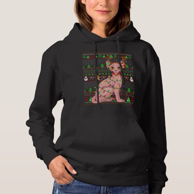 Ugly Xmas Sweater Style Lighting Sphynx Cat Christ (Front)