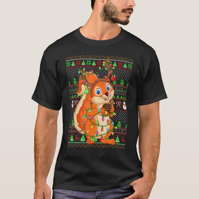 Ugly Xmas Sweater Style Lighting Squirrel Christma (Front)
