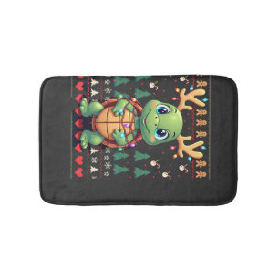 Ugly Xmas Sweater Style Lighting Turtle Christmas Bath Mat