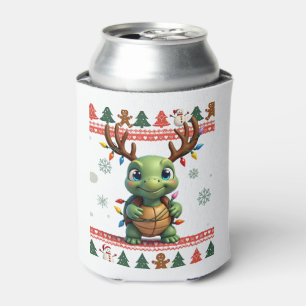 Ugly Xmas Sweater Style Lighting Turtle Christmas  Can Cooler