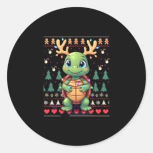 Ugly Xmas Sweater Style Lighting Turtle Christmas  Classic Round Sticker
