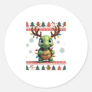 Ugly Xmas Sweater Style Lighting Turtle Christmas  Classic Round Sticker