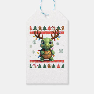 Ugly Xmas Sweater Style Lighting Turtle Christmas  Gift Tags
