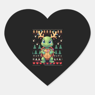 Ugly Xmas Sweater Style Lighting Turtle Christmas  Heart Sticker