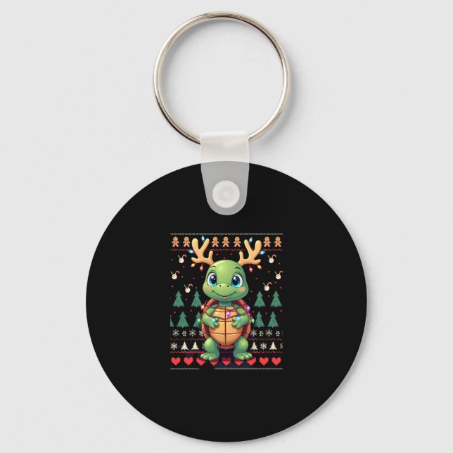 Ugly Xmas Sweater Style Lighting Turtle Christmas  Key Ring (Front)