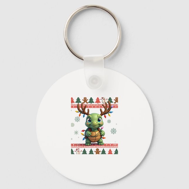 Ugly Xmas Sweater Style Lighting Turtle Christmas  Key Ring (Front)