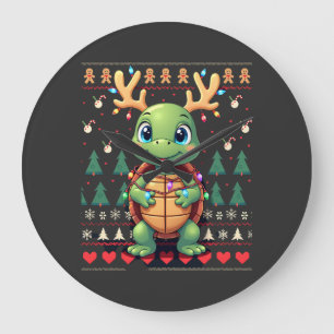 Ugly Xmas Sweater Style Lighting Turtle Christmas Large Clock