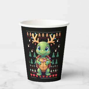 Ugly Xmas Sweater Style Lighting Turtle Christmas Paper Cups