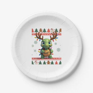 Ugly Xmas Sweater Style Lighting Turtle Christmas  Paper Plate