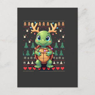 Ugly Xmas Sweater Style Lighting Turtle Christmas Postcard