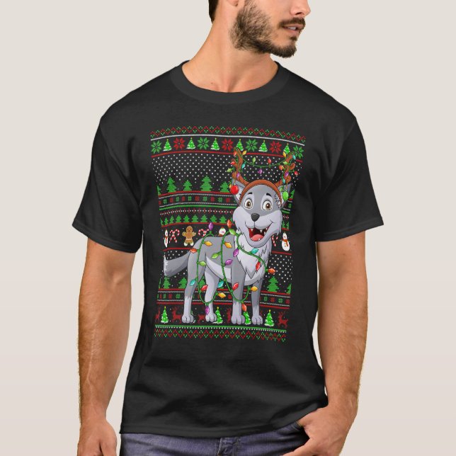 Ugly Xmas Sweater Style Lighting Wolf Christmas (Front)