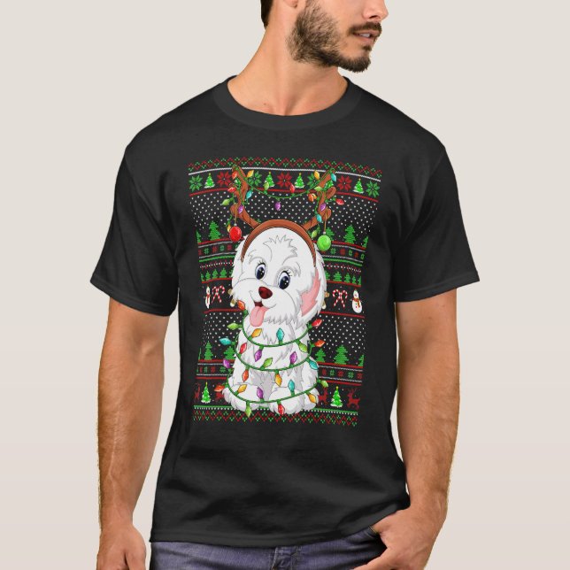 Ugly Xmas Sweater Style Lights Havanese Dog Christ (Front)
