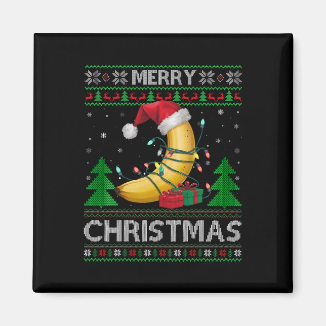 Ugly Xmas Sweater Style Lights Santa Banana Christ Magnet (Front)