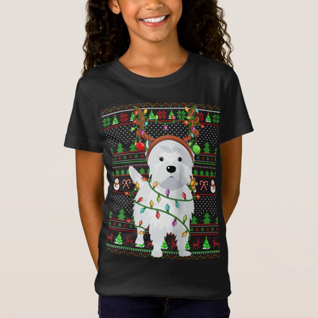 Ugly Xmas Sweater Style Lights Westie Dog Christma (Front)
