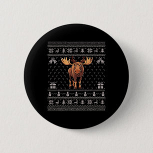 Ugly Xmas Sweater Style Moose Reindeer Christmas  6 Cm Round Badge
