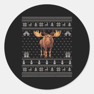 Ugly Xmas Sweater Style Moose Reindeer Christmas Classic Round Sticker