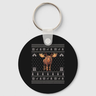 Ugly Xmas Sweater Style Moose Reindeer Christmas  Key Ring