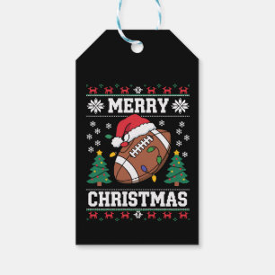 Ugly Xmas Sweater Style Santa American Football  Gift Tags