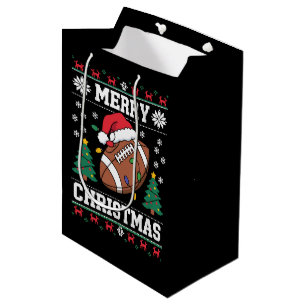 Ugly Xmas Sweater Style Santa American Football Medium Gift Bag