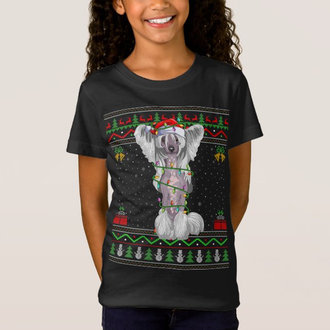 Ugly Xmas Sweater Style Santa Chinese Crested Dog  (Front)
