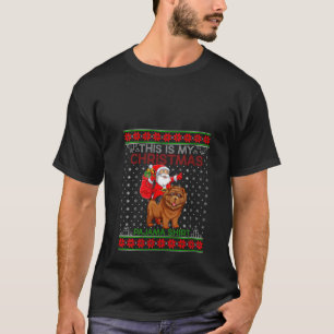 Ugly Xmas Sweater Style Santa Riding Chow Chow Dog
