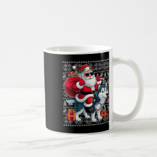Ugly Xmas Sweater Style Santa Riding Husky Dog Chr Coffee Mug