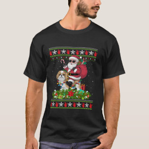Ugly Xmas Sweater Style Santa Riding Shih Tzu Dog