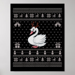 Ugly Xmas Sweater Style Swans Reindeer Christmas Poster