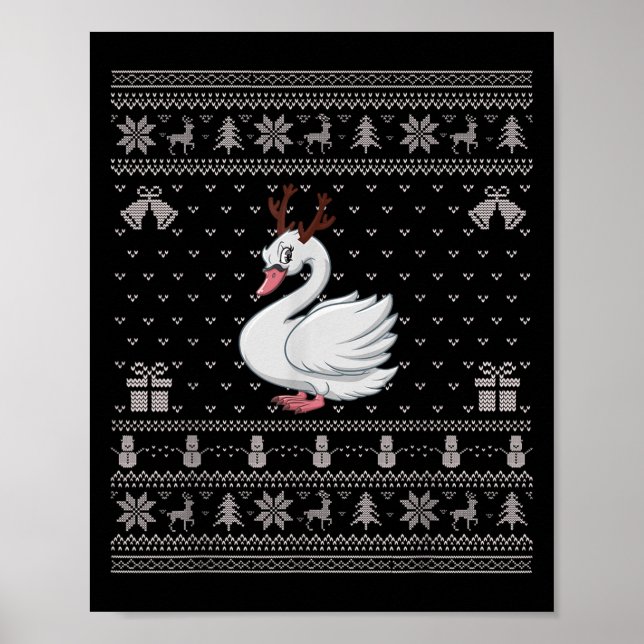 Ugly Xmas Sweater Style Swans Reindeer Christmas  Poster (Front)